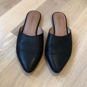 Black slip on leather slides